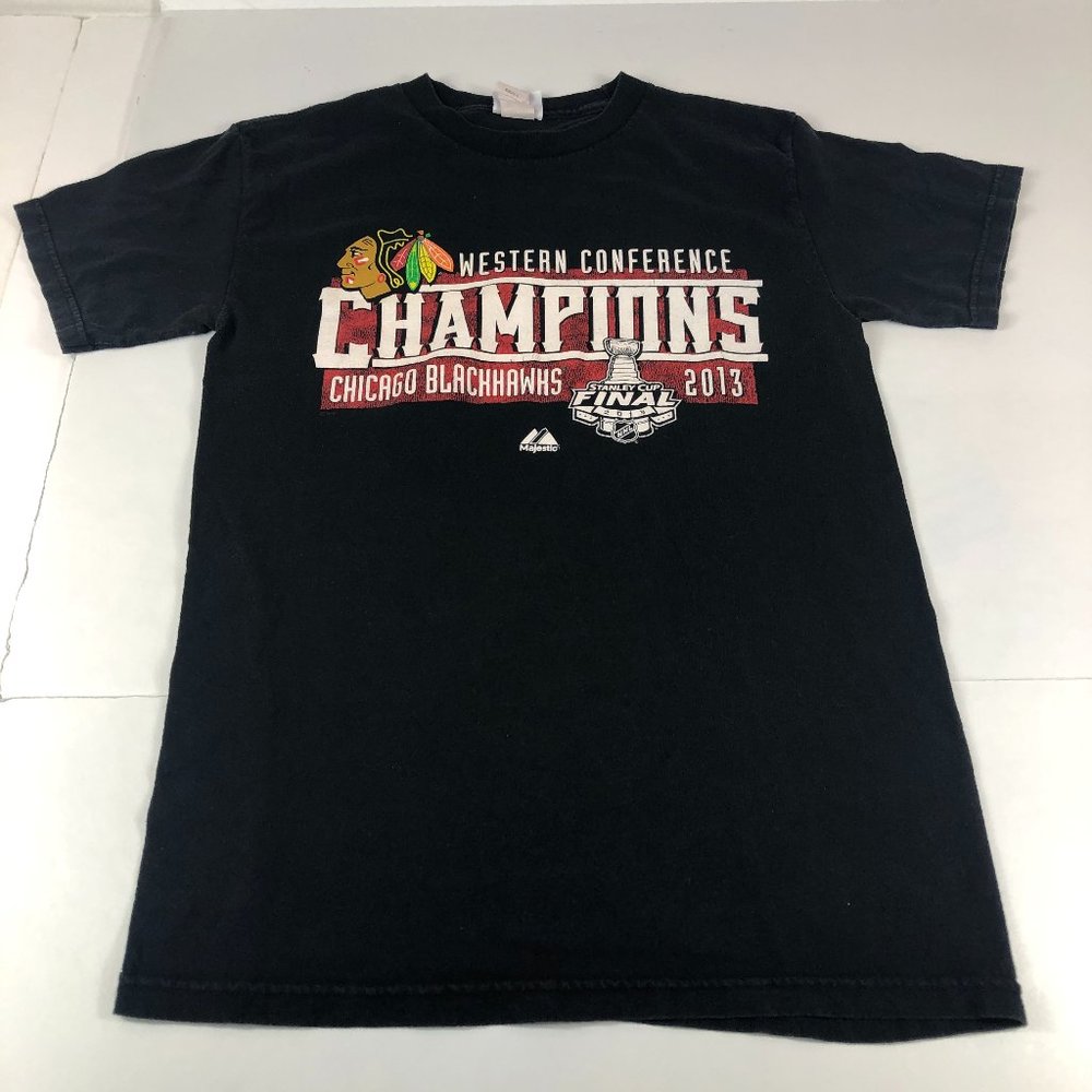 2013 Chicago Blackhawks Shirt Men Small Black Colorful Western Conference Champs